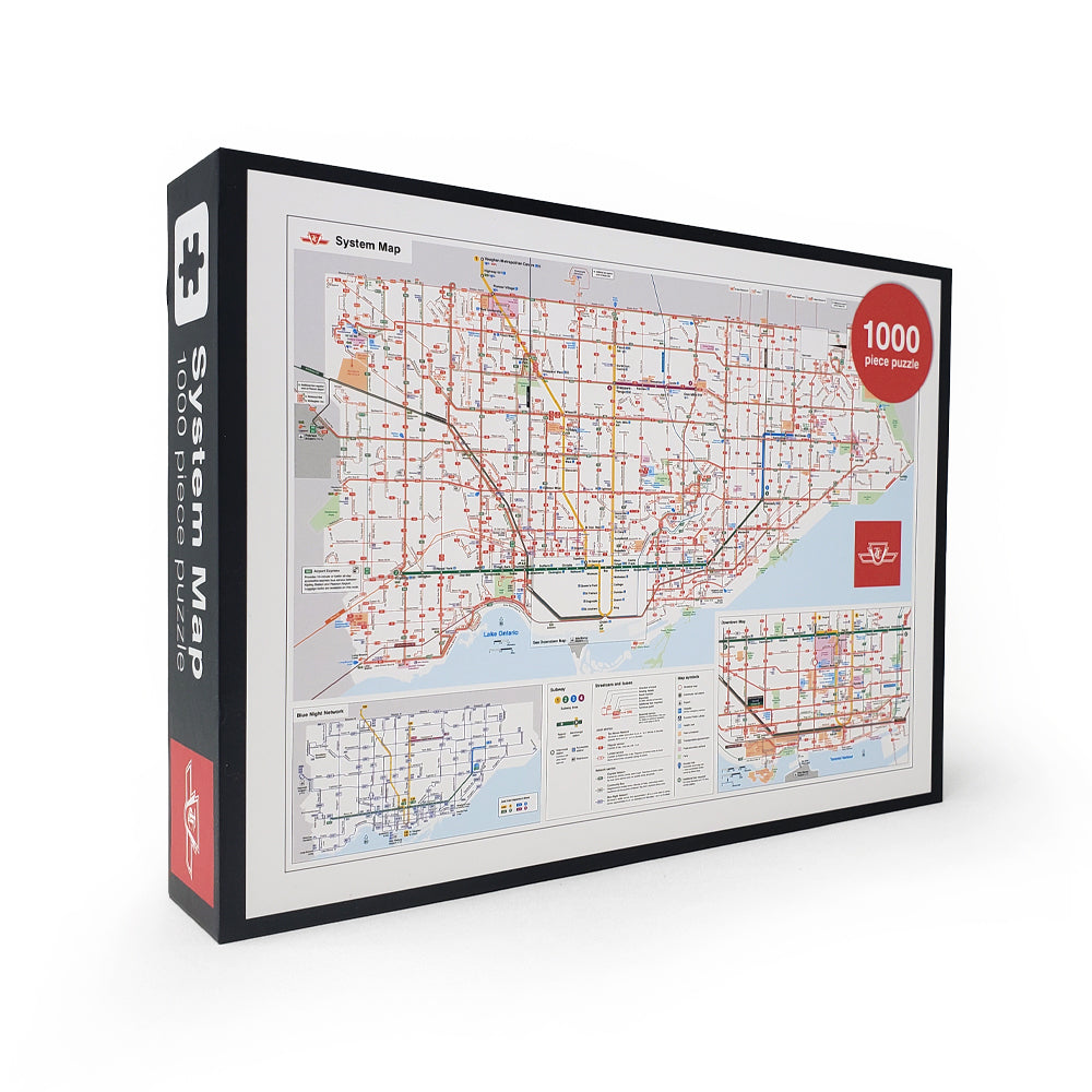 A packaged puzzle depicting a map with the text '1000 pieces' on the upper right corner, indicating the number of pieces.