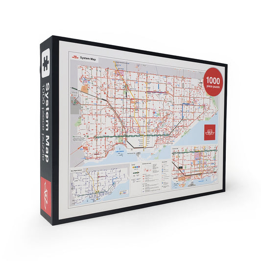A packaged puzzle depicting a map with the text '1000 pieces' on the upper right corner, indicating the number of pieces.